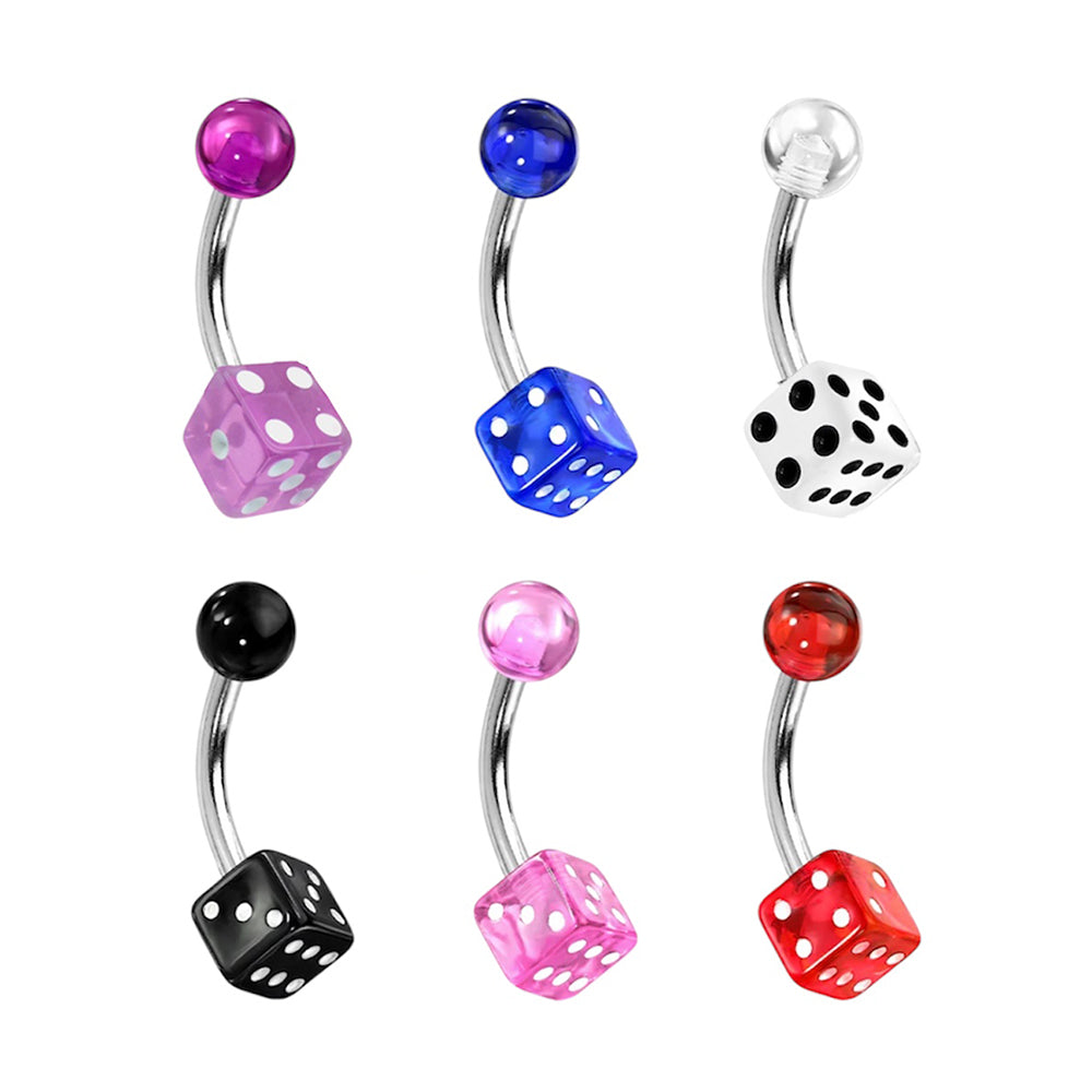 Surgical Steel 14 Gauge Belly Ring with Acrylic Dice