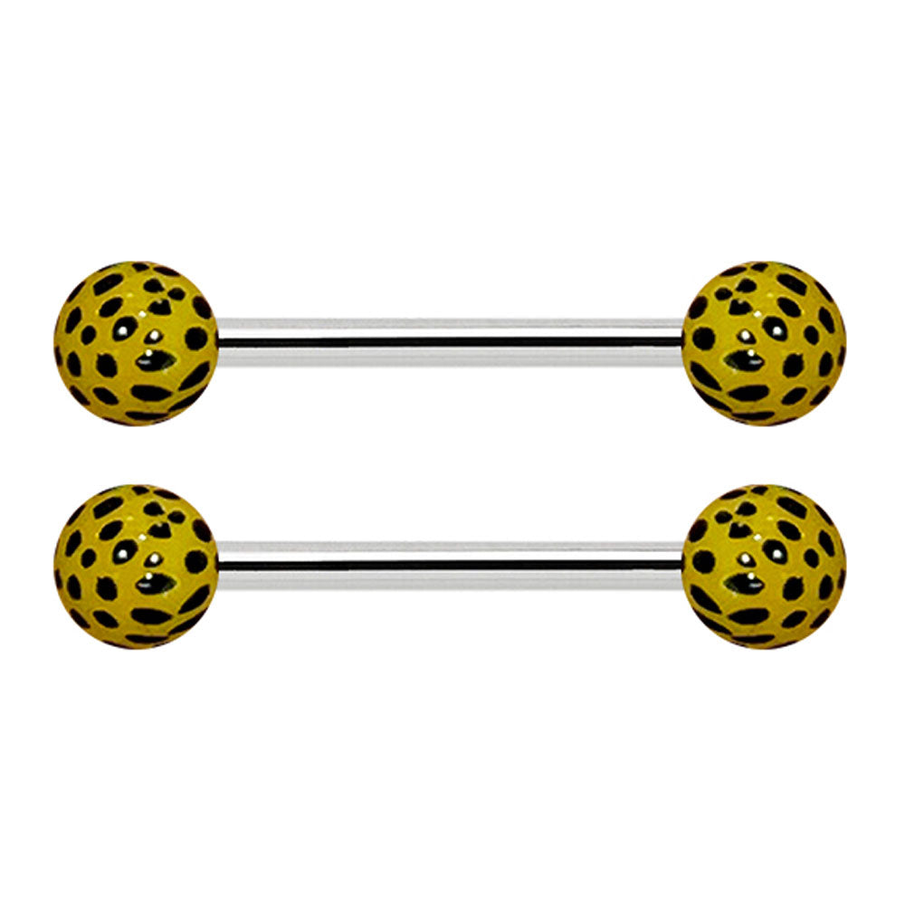 Titanium Nipple Barbell 14G 14mm with Leopard Balls - Pair