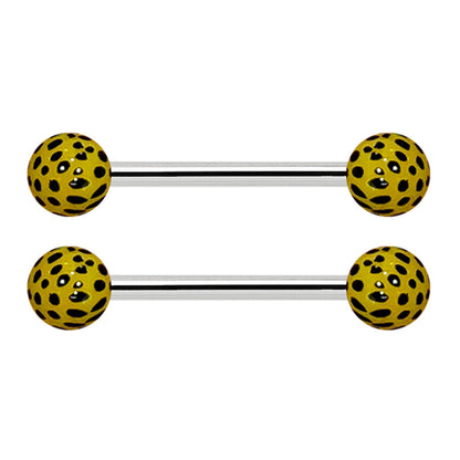 Titanium Nipple Barbell 14G 14mm with Leopard Balls - Pair
