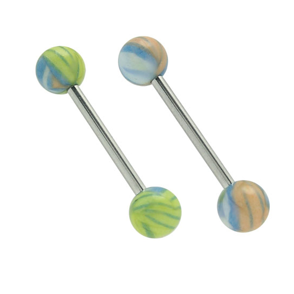 Surgical Steel 14 Gauge Tongue Barbell with UV Multi Color Beads