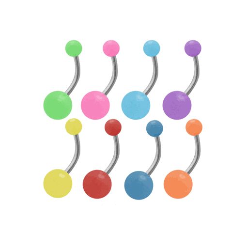 Surgical Steel 14 Gauge Belly Ring with UV Neon Acrylic Balls