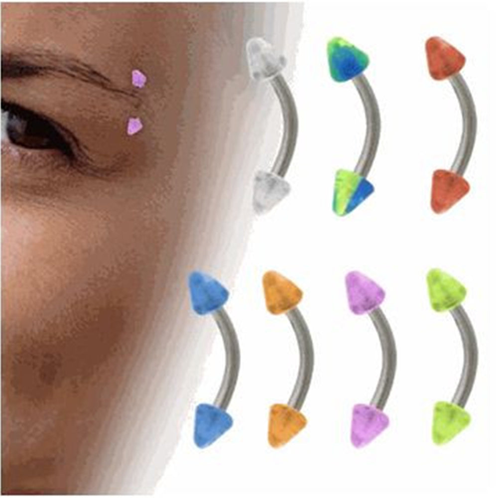 Surgical Steel Eyebrow Barbell 16G with UV Acrylic Spike - 7 Colors