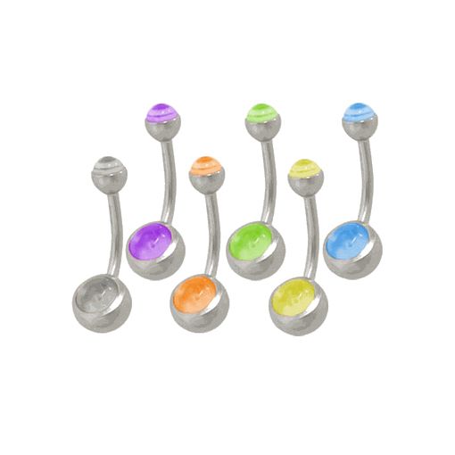 Surgical Steel 14 Gauge UV Belly Ring with Acrylic Jewels
