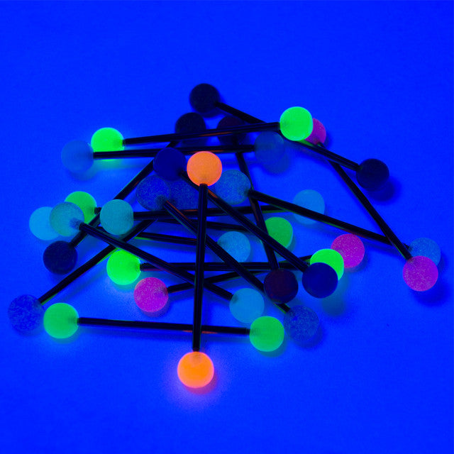 Surgical Steel 14 Gauge Industrial Barbell with UV Glow Ball - 10 Pack - photo 3