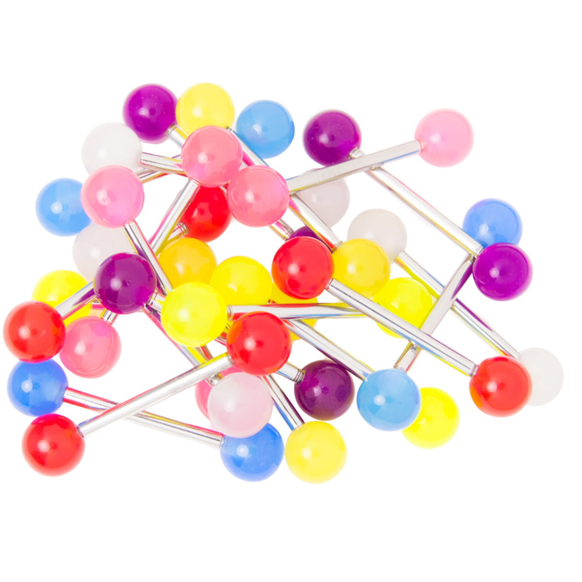 Surgical Steel Barbells 14G 16mm with UV Glow Acrylic Balls - 10 Pack
