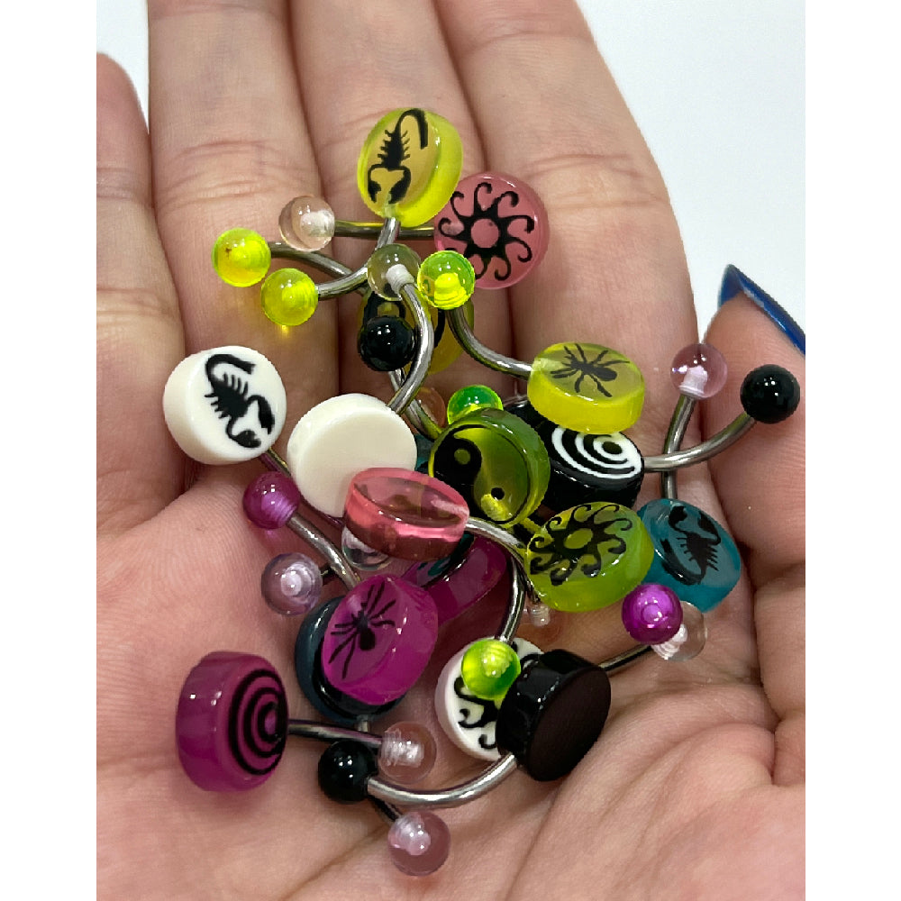 Surgical Steel Belly Rings 14 Gauge 11mm with UV Glow Logo - 20 Pack