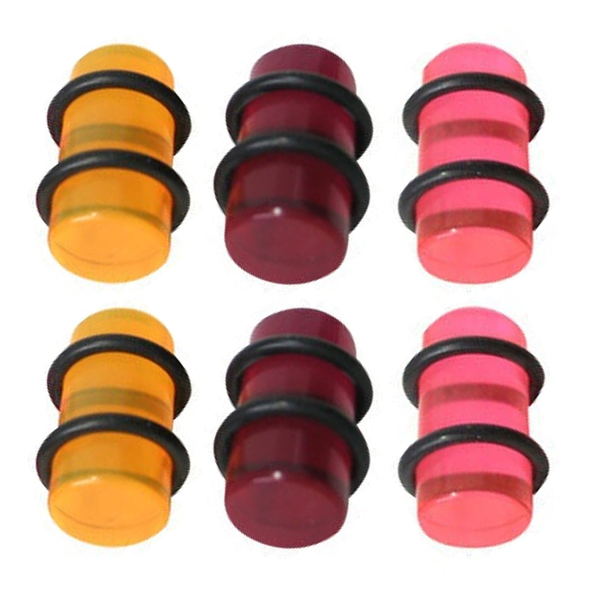 Acrylic 0 Gauge to 7/16 Inch UV Glow Ear Plugs with O Rings - Pair