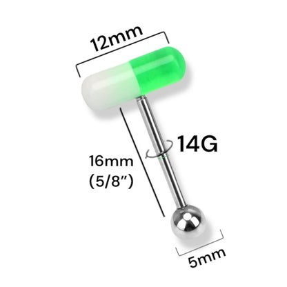 Surgical Steel 14 Gauge Tongue Barbell with UV Glow Acrylic Pill Ends - photo 2