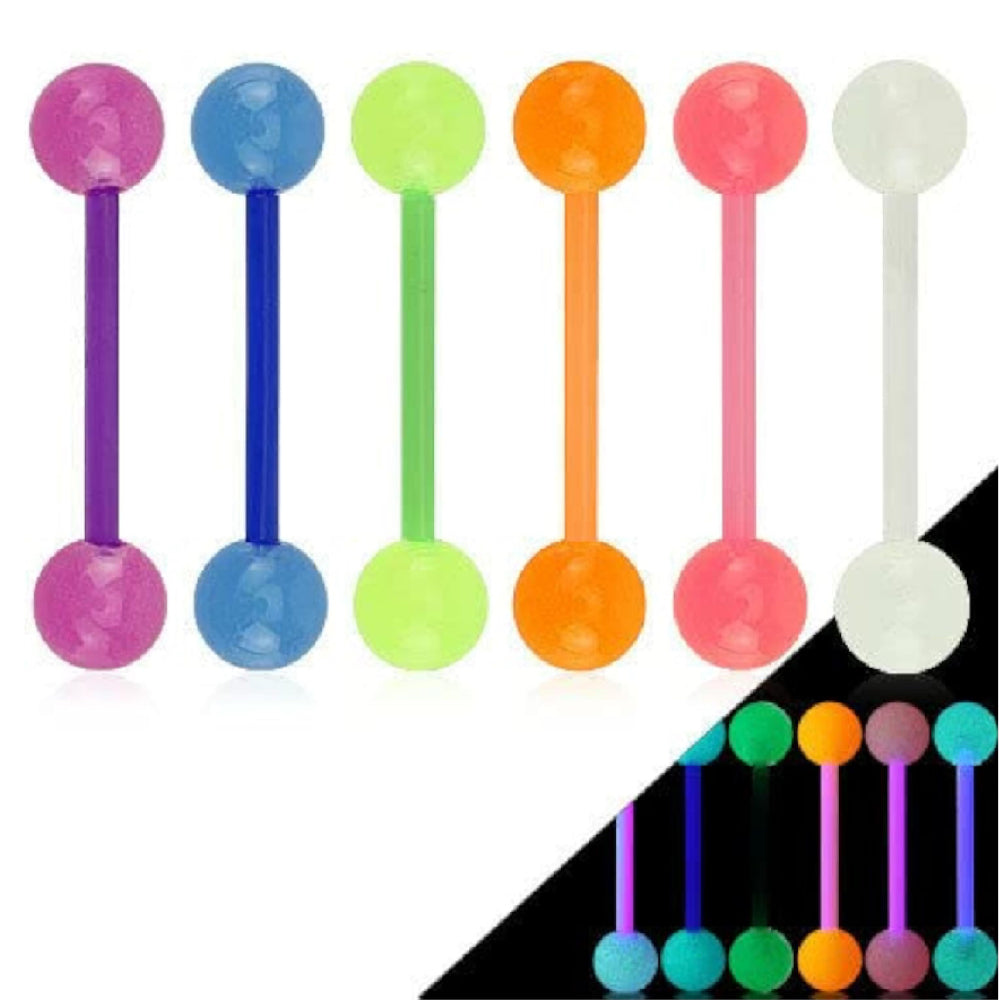 Acrylic 14 Gauge Flexible Straight Barbell with UV Glow