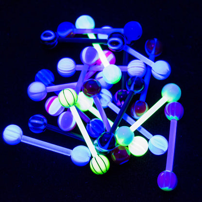 Bioflex UV Glow Stripe Ball Straight Barbells 14G 16mm - 20 Pack - photo 2
