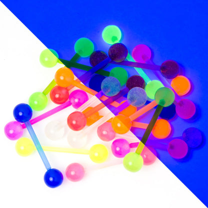 Bioflex Acrylic UV Glow Straight Barbells 14 Gauge 16mm - 20 Pack