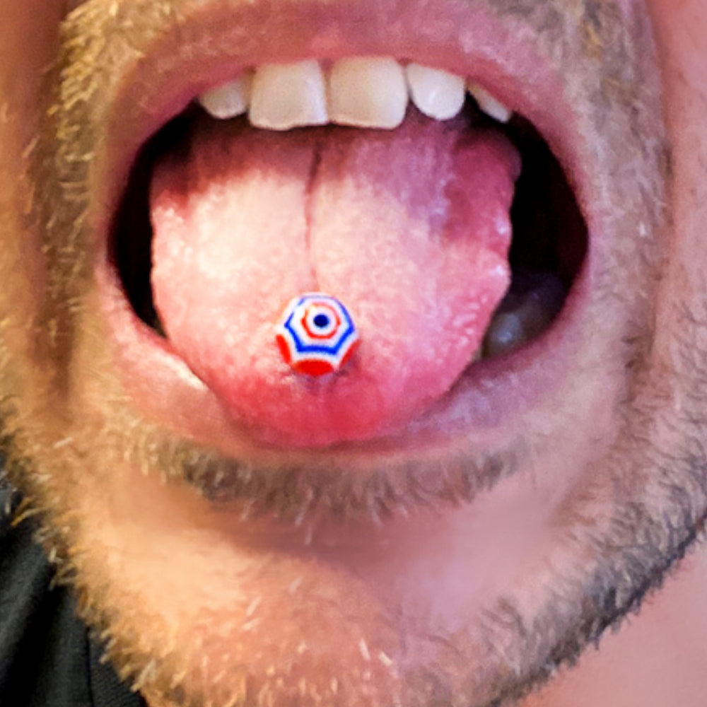 Acrylic Fake Tongue Stud Ring with UV Glow Stripe Ball - photo 2