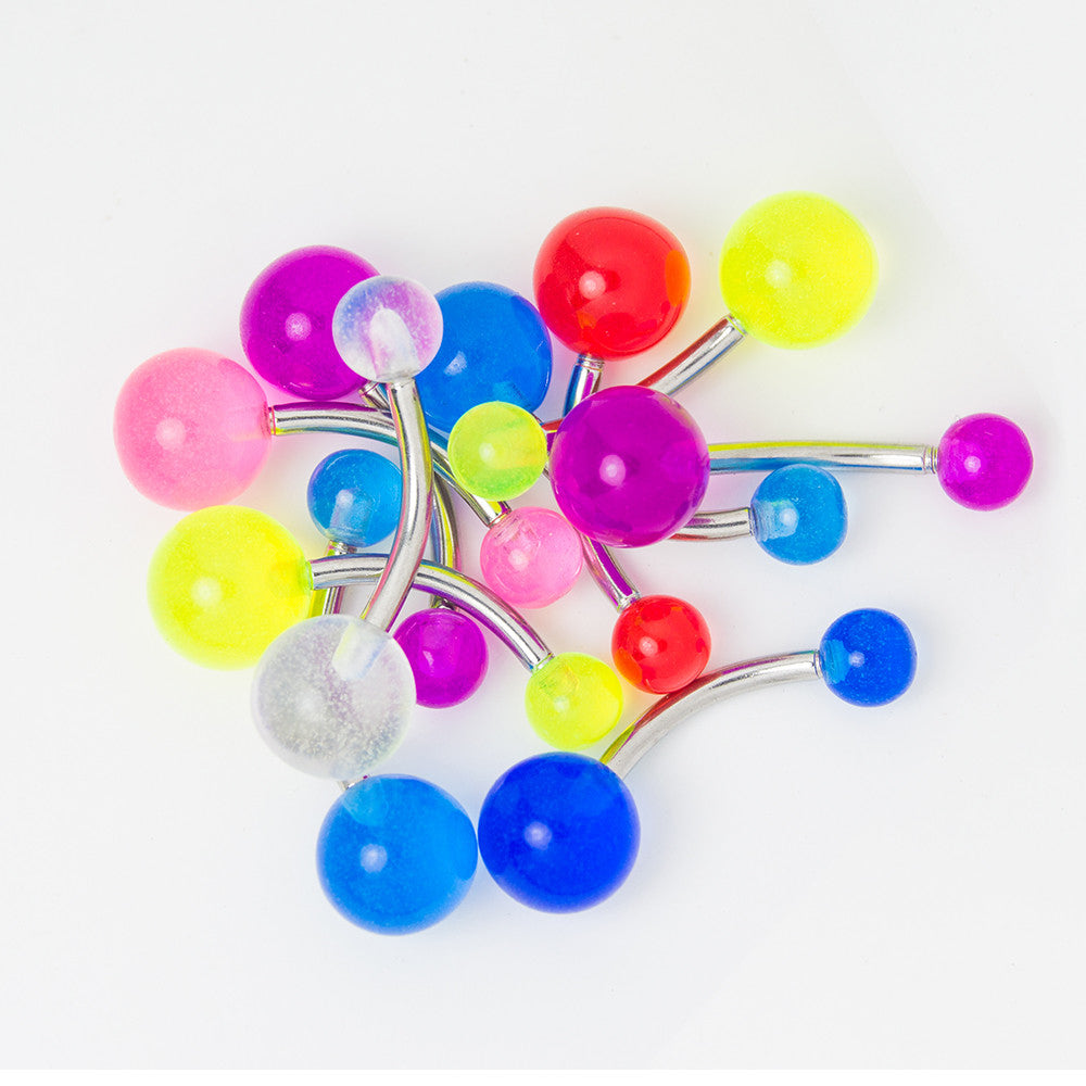 Surgical Steel UV Glow Ball Belly Button Rings 14 Gauge 10mm - 10 Pack