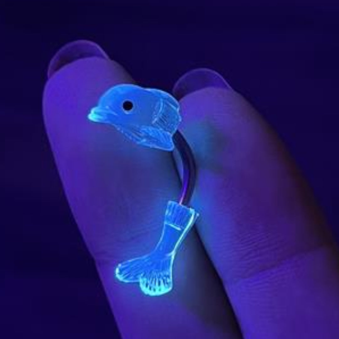 Surgical Steel 14 Gauge Belly Ring with UV Glow Dolphin - photo 2