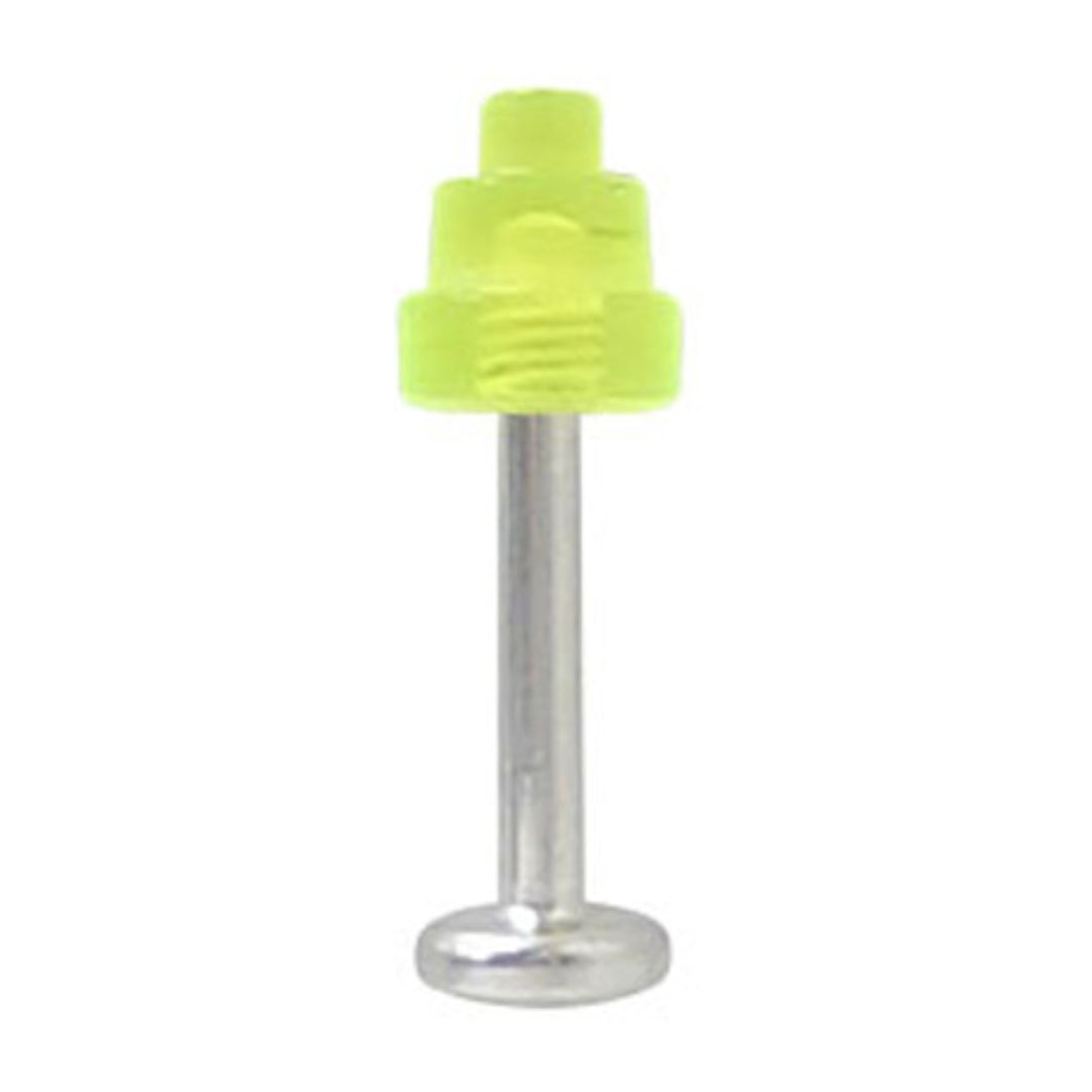 Surgical Steel 16 to 18 Gauge Labret with Green UV Acrylic Spike
