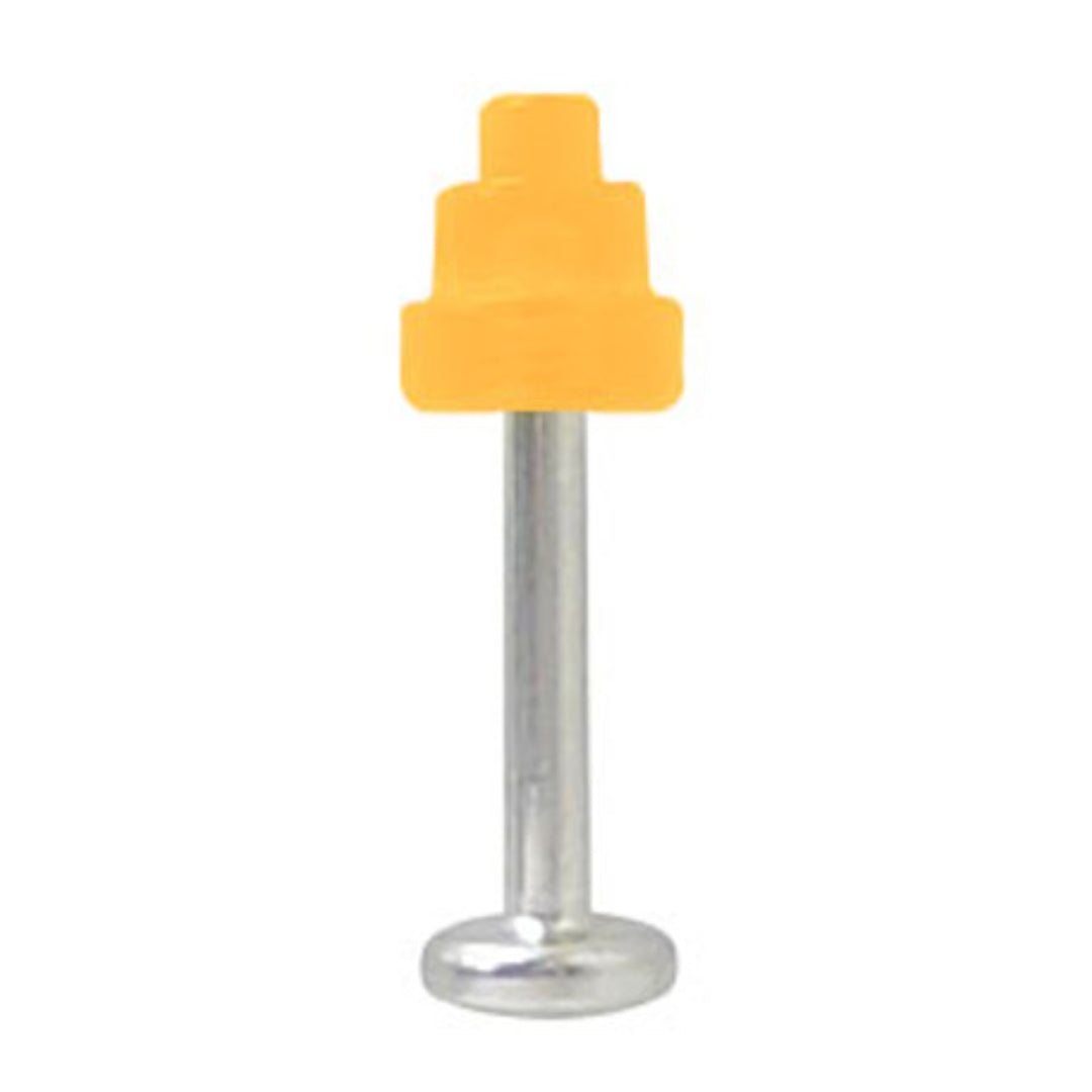 Surgical Steel 16 to 18 Gauge Labret with UV Orange Acrylic Spike Top