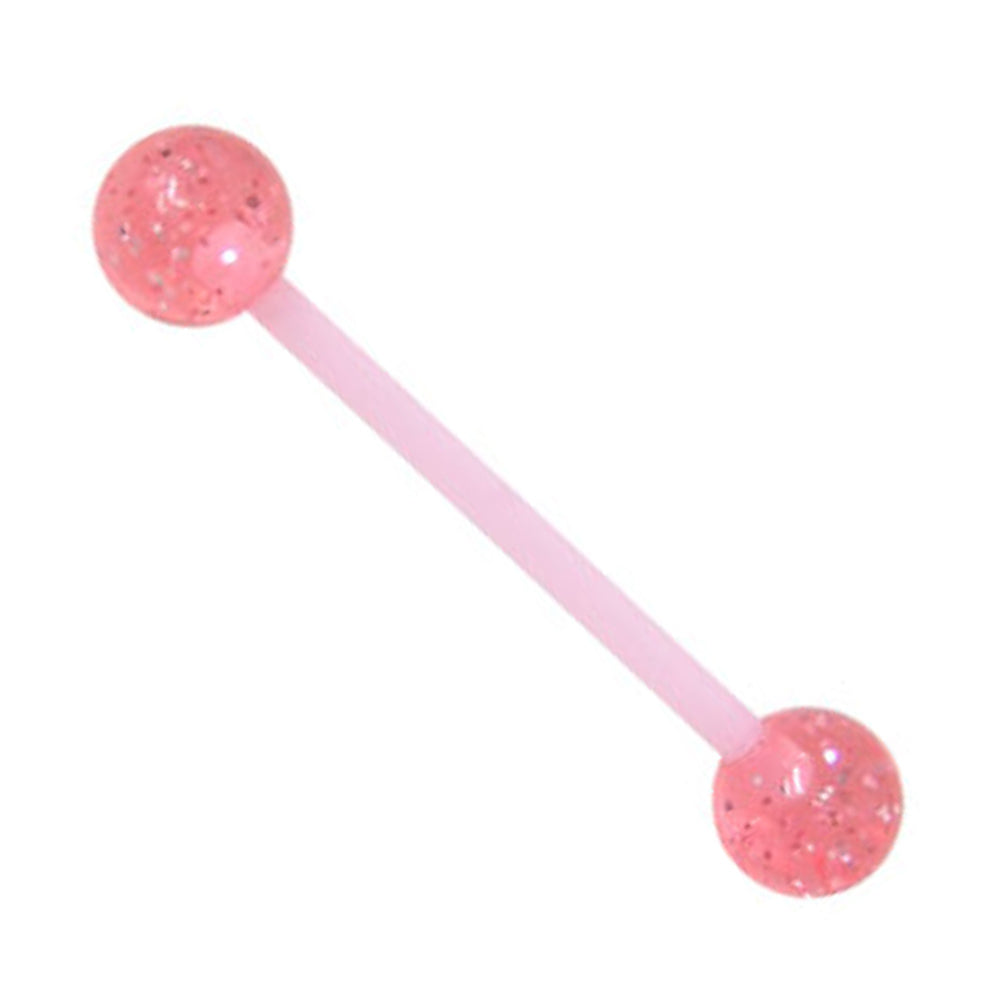 Acrylic 14 Gauge UV Straight Barbell with Pink Glitter Ball