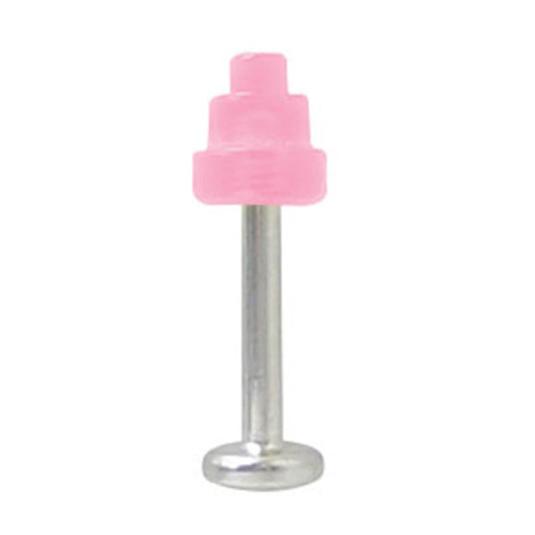 Surgical Steel 16 to 18 Gauge Labret with UV Pink Acrylic Spike Top