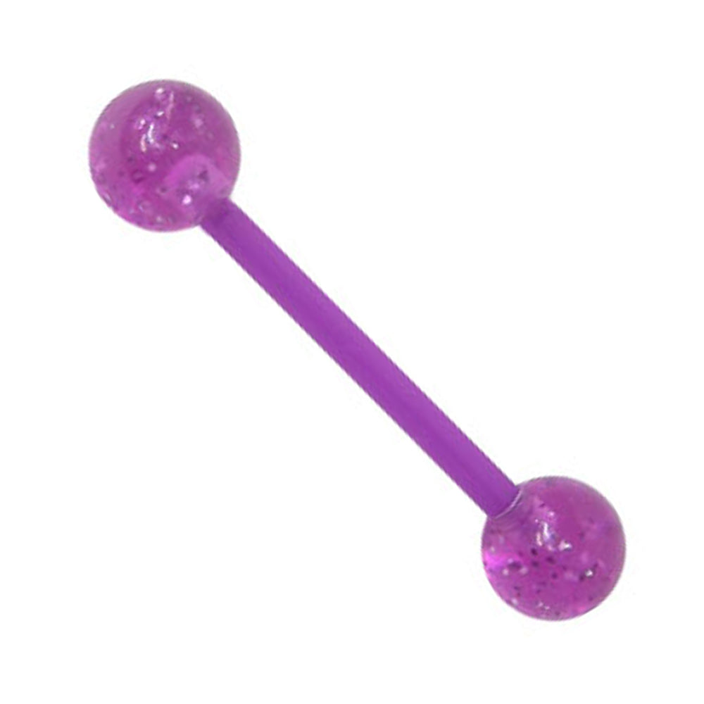 Acrylic 14 Gauge Straight Barbell with Purple Glitter Ball UV