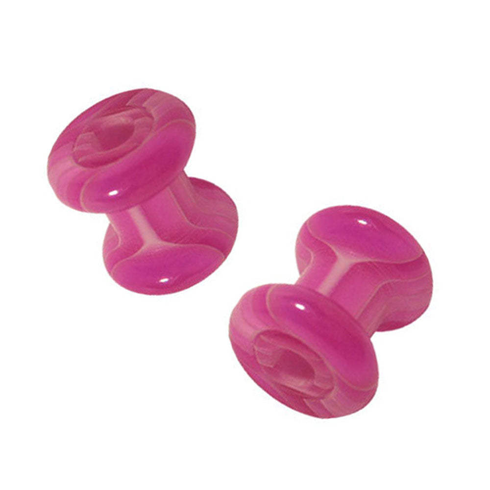 Purple Acrylic 2 Gauge Double Flare Plugs with White Stripes - Pair