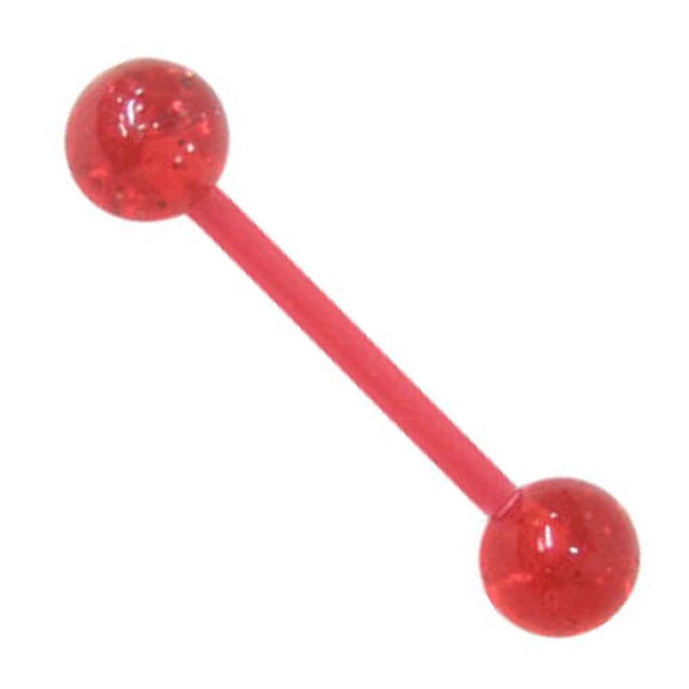 Acrylic 14 Gauge UV Straight Barbell with Red Glitter Ball