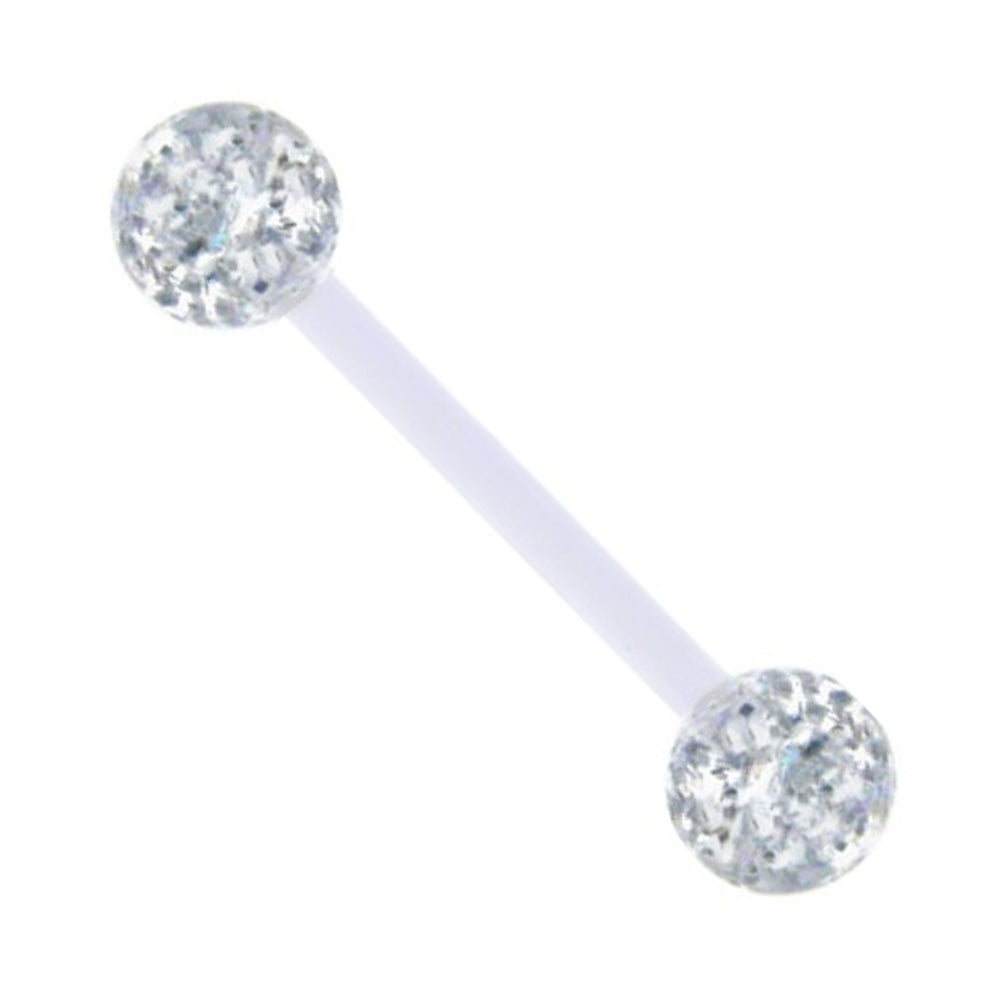 Acrylic 14 Gauge Straight Barbell with White Glitter Ball UV