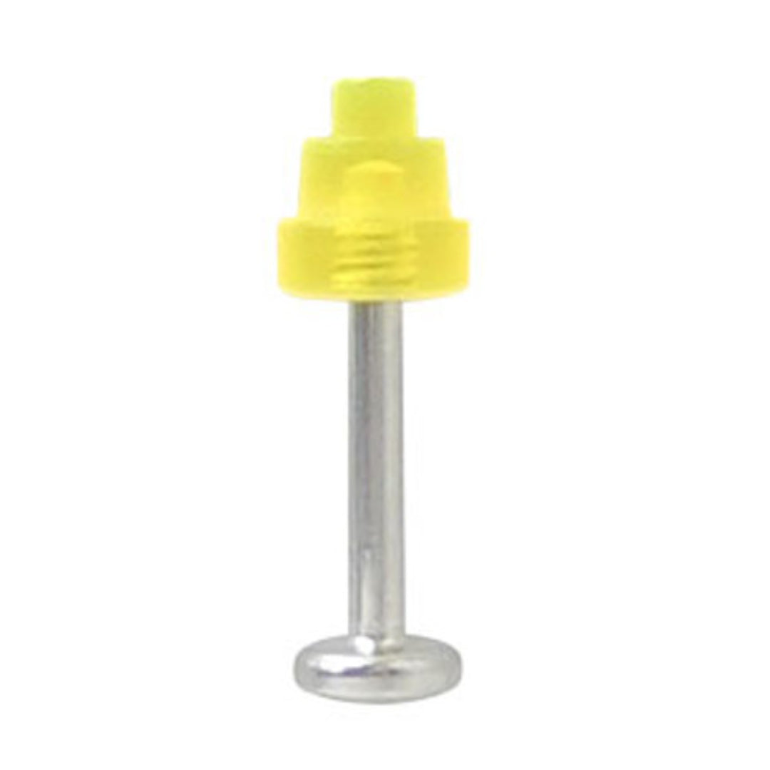 Surgical Steel 16 to 18 Gauge Labret with UV Yellow Acrylic Spike Top