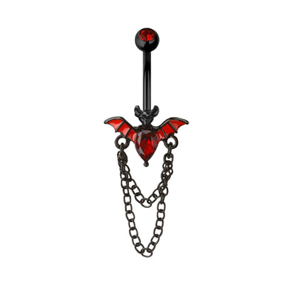 Surgical Steel Belly Ring 14G 10mm with Red Vampire Bat Chain Dangle