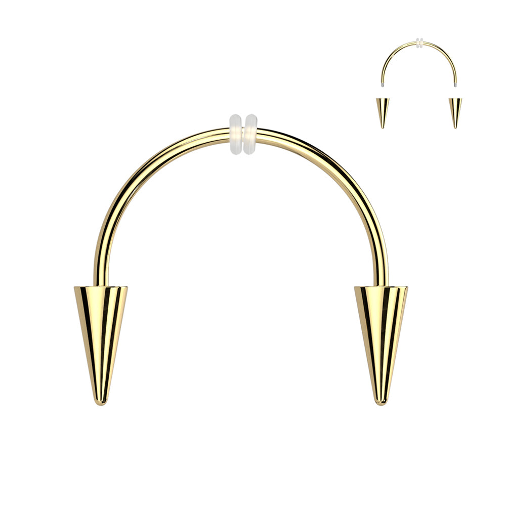 Surgical Steel Gold Horseshoe Barbell 16G with Smiley Vampire Fangs