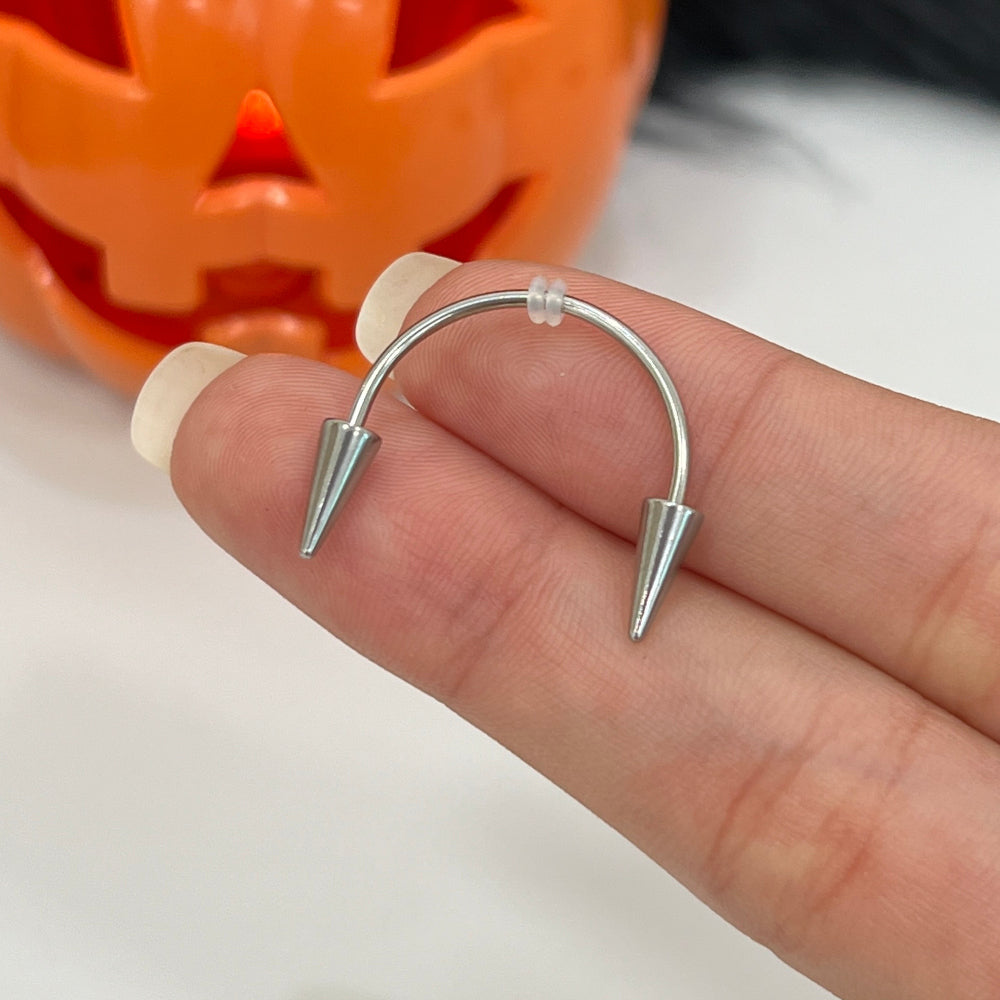 Surgical Steel 16 Gauge Smiley Vampire Fangs Spike Horseshoe Barbell