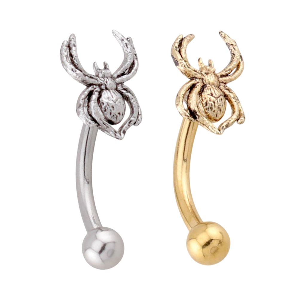 Surgical Steel 16 Gauge Curved Eyebrow Barbell with Venom Spider