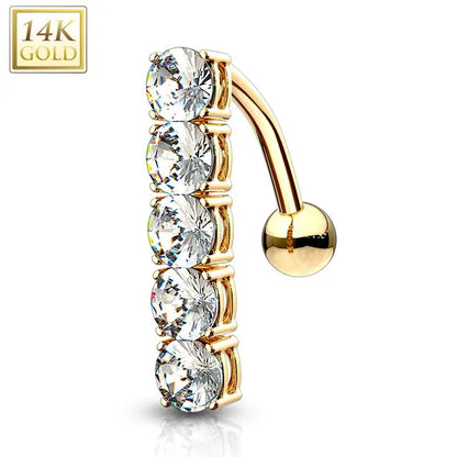 14K Solid Gold 14 Gauge Reverse Belly Ring with 5 CZ - photo 3