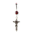 Surgical Steel Belly Button Ring 14 Gauge Vintage Sword & Red Gem - Kruelty