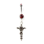 Surgical Steel Belly Button Ring 14 Gauge Vintage Sword & Red Gem - Kruelty