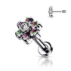 Titanium 18 to 20 Gauge CZ Flower End Labret Stud - Pair