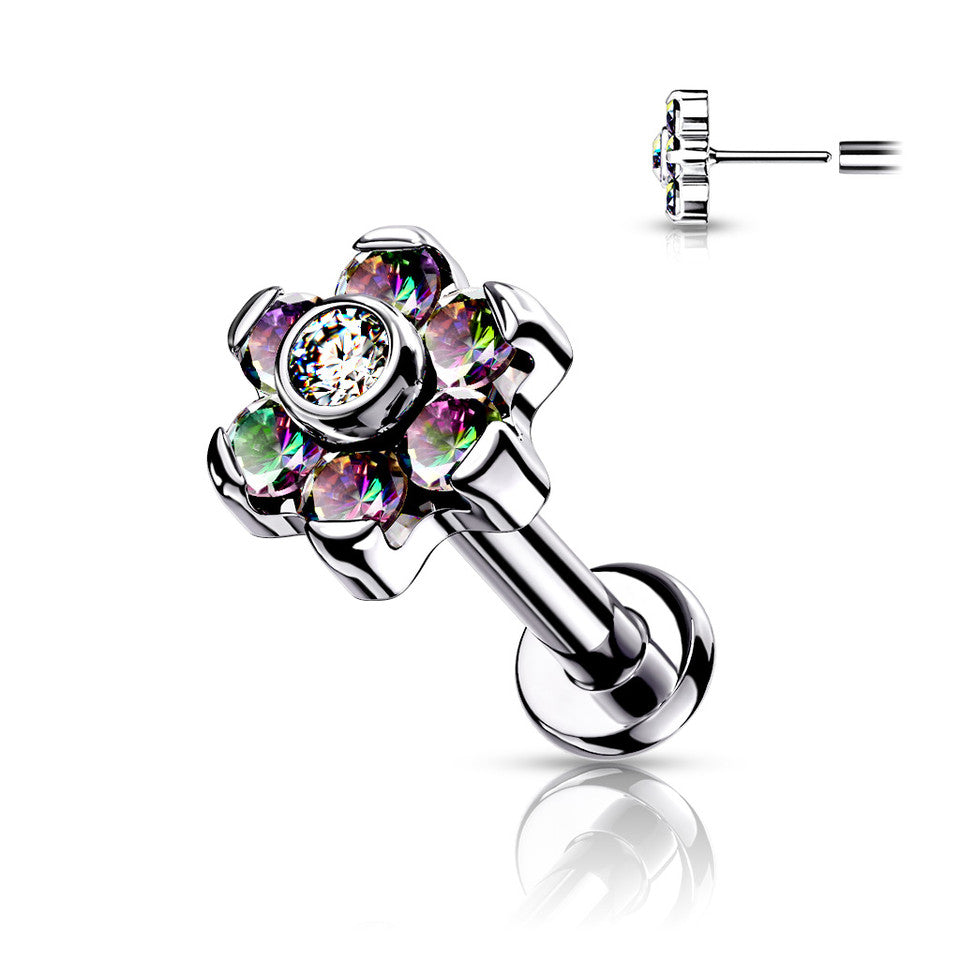 Titanium 18 to 20 Gauge CZ Flower End Labret Stud - Pair