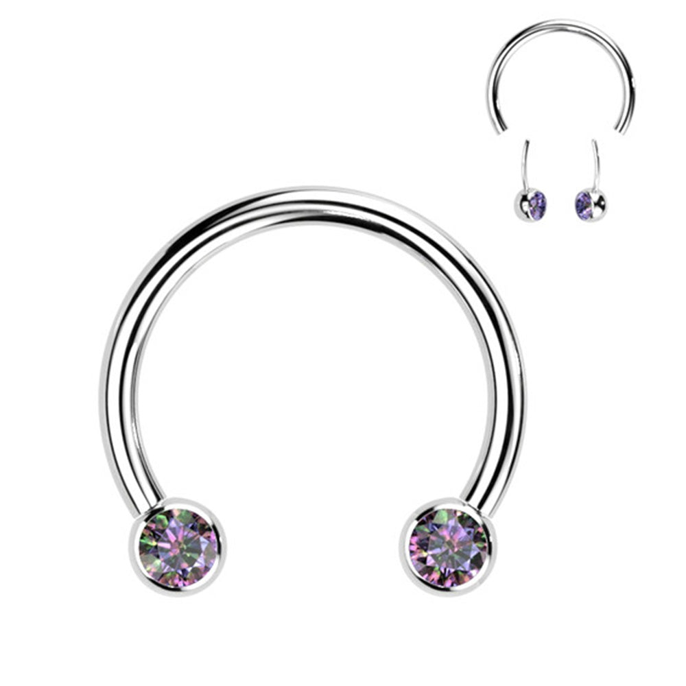 Titanium 16 Gauge Front Facing CZ Horseshoe Circular Barbell