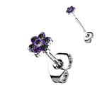 Titanium 20 Gauge CZ Flower End Earring Studs - Pair