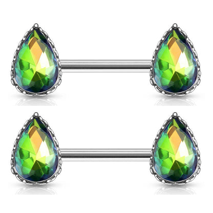 Surgical Steel 14 Gauge Nipple Barbell with AB Teardrop CZ - Pair - photo 11