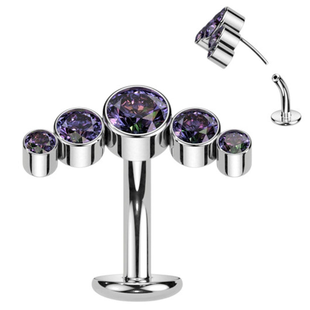 Titanium 14 Gauge Reversed CZ Floating Belly Ring Convex Base