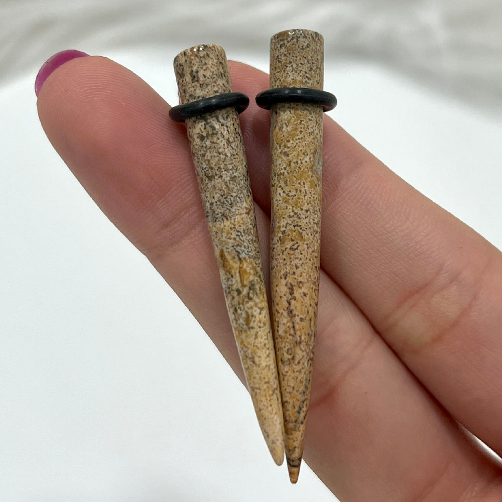 Walnut Jasper Stone Tapers 0 to 2 Gauge - Pair
