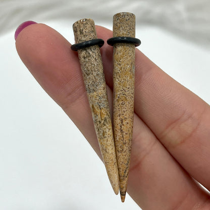 Walnut Jasper Stone Tapers 0 to 2 Gauge - Pair