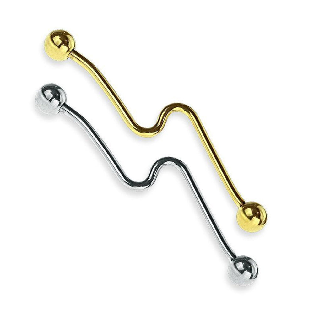 Surgical Steel 14 Gauge Industrial Barbell with Waved Design