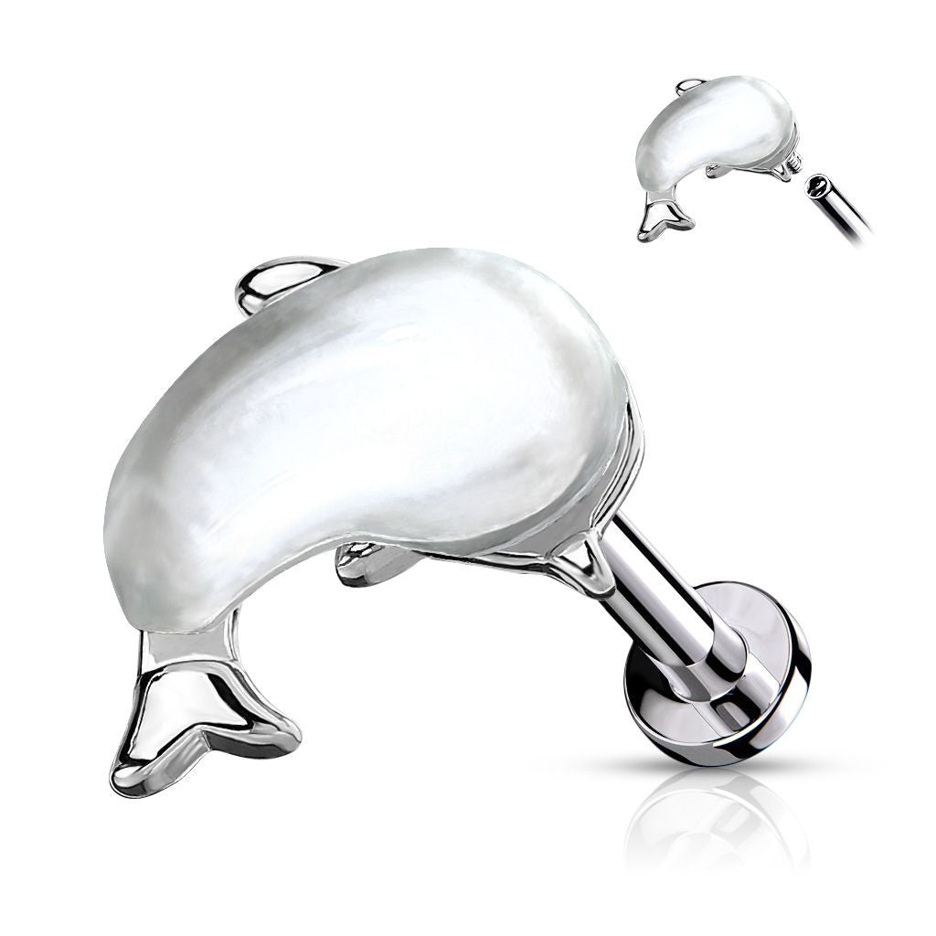 Surgical Steel 16 Gauge Flat Back Labret Stud with Whale Top