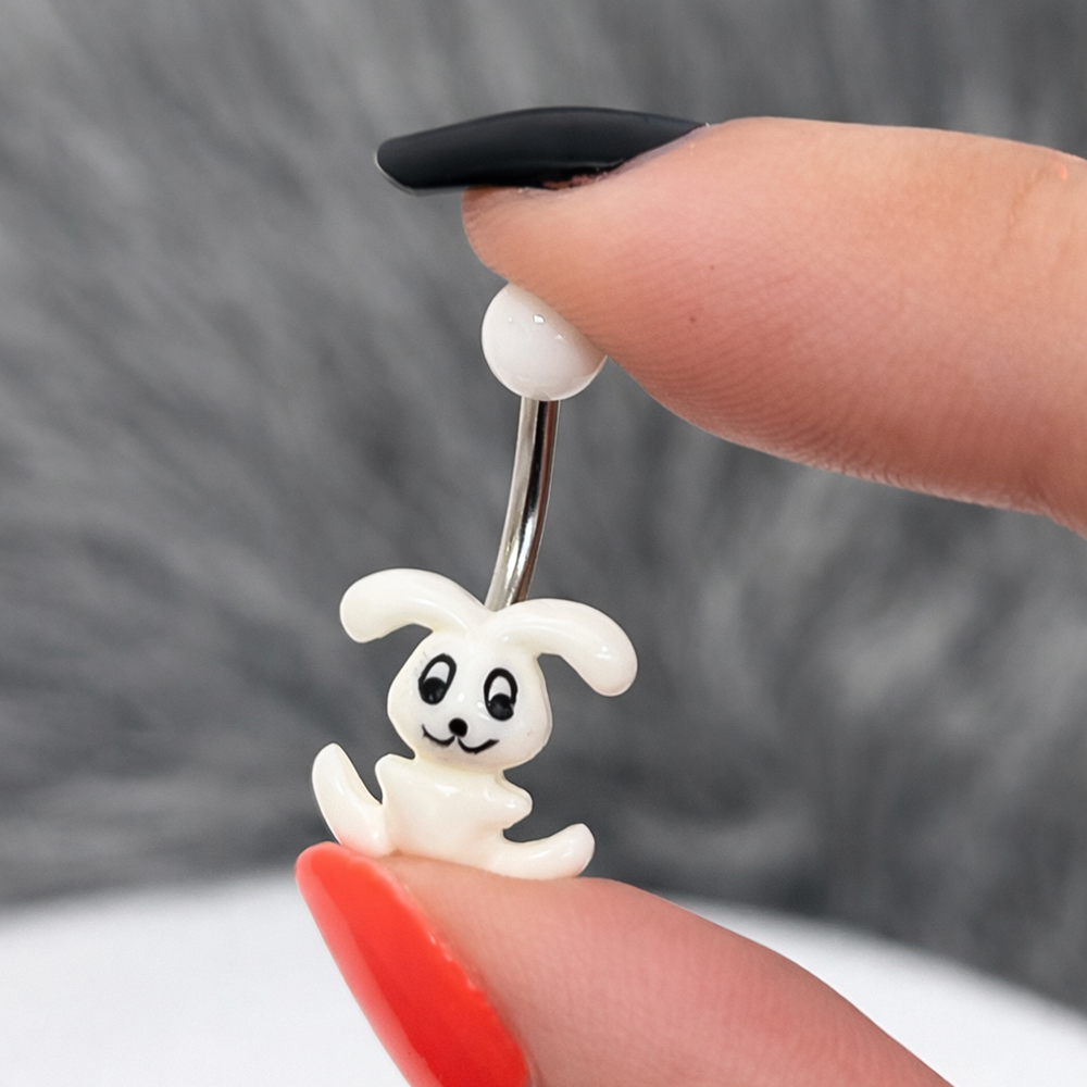 Surgical Steel 14 Gauge Belly Ring with Acrylic Bunny - photo 5