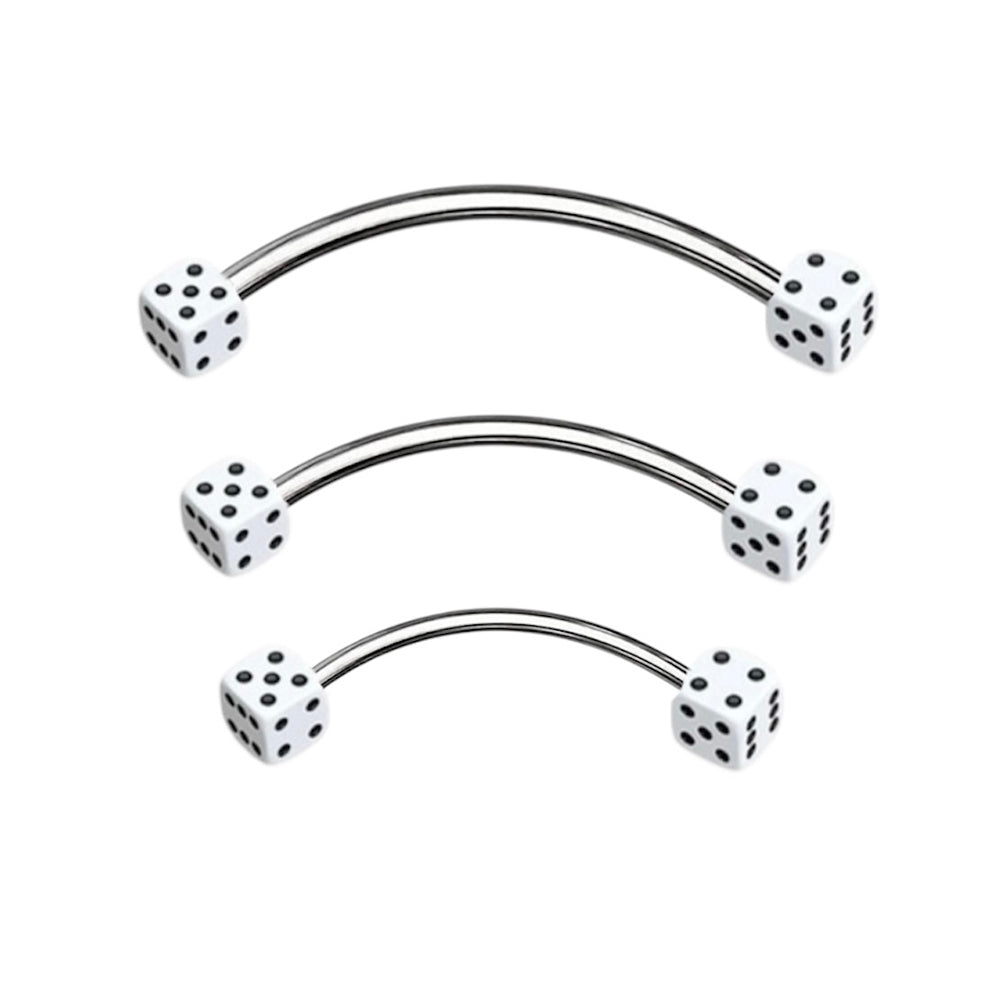 Surgical Steel & Titanium Curved Barbell 16G with White Acrylic Dice