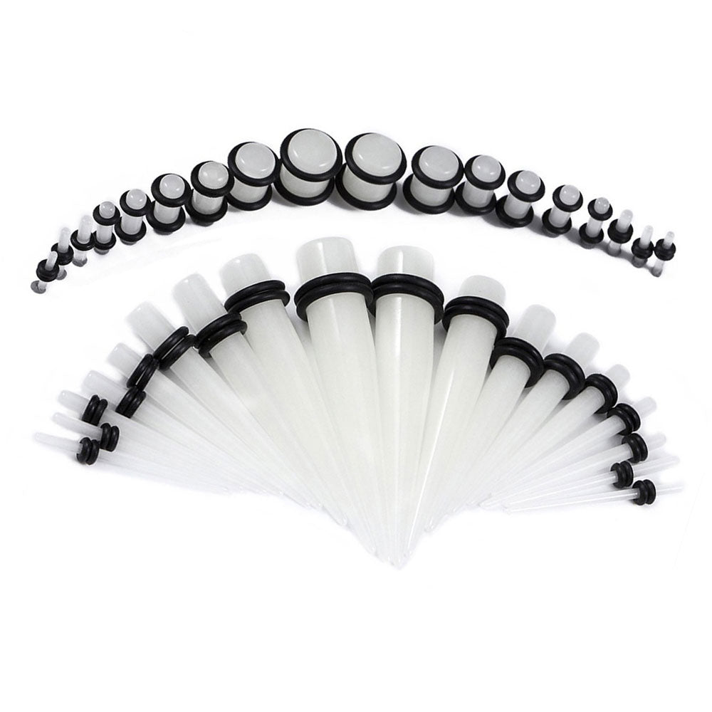 White Glow in the Dark Acrylic Ear Stretching Kit 14G to 00G - 36 Pack