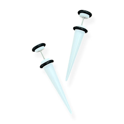 Acrylic White Fake Ear Taper 16G 5mm with Black O-Rings - Pair