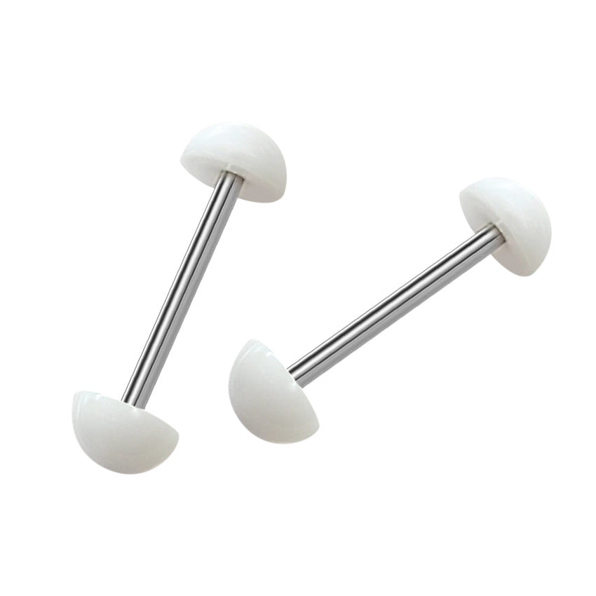 Surgical Steel & Acrylic 14G White Half Ball Tongue Barbell - Pair