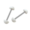 Surgical Steel & Acrylic 14G White Half Ball Tongue Barbell - Pair